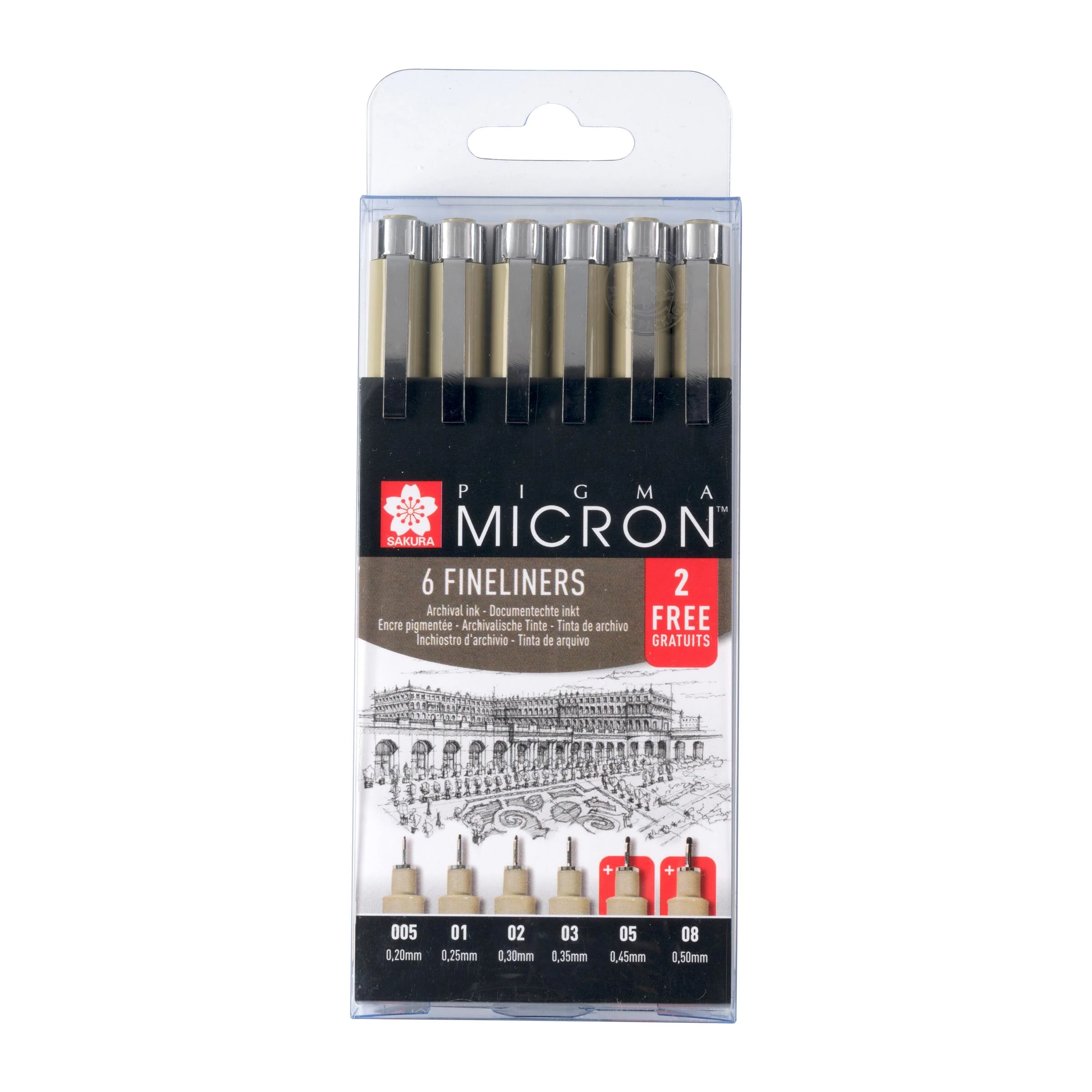 Pigma Micron Fineliners 6er Set 4+2 Gratis