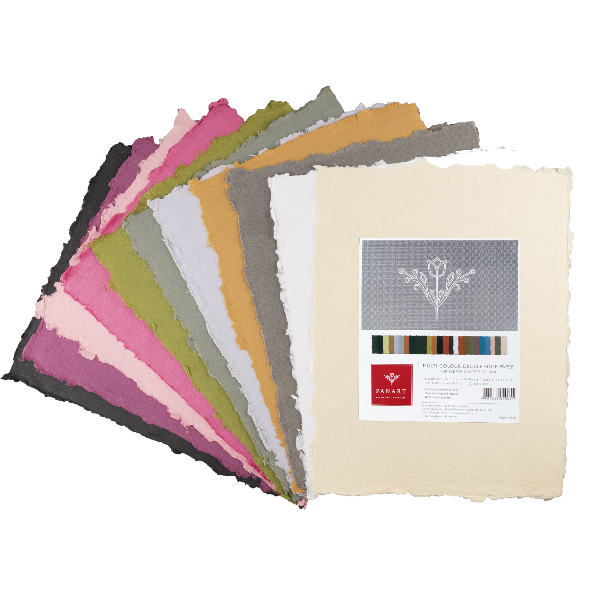 Multicolour-Deckle-Edge-Paper-A4 PANART Colored Deckle Edge sheet 200g 22x28cm 25er Pack